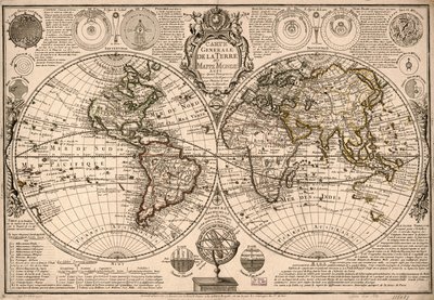 Carte generale de la terre - ou mappe monde auec les quatre principau  sistemes  les figures des sept planetes le tout selon les nouvelles obseruations. LOC 2017585685 - Guillaume Danet
