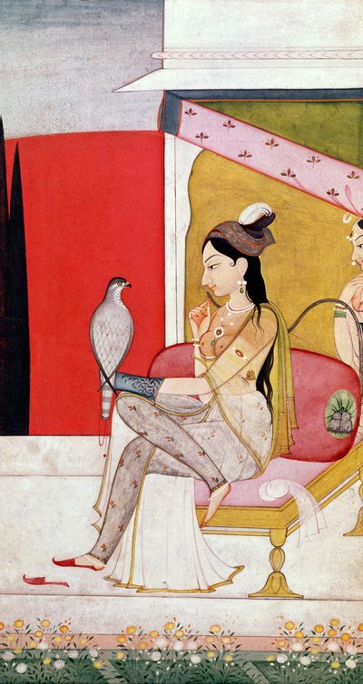 Dame avec un faucon, style Pahari, Punjab Hills, vers 1750 - Guler School