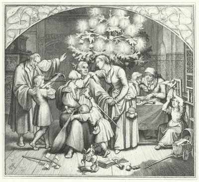 Martin Luther et sa famille célébrant la saison festive (gravure) - Gustav Ferdinand Leopold Konig
