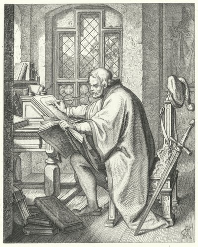 Martin Luther commence la traduction de la Bible au château de Wartburg - Gustav Ferdinand Leopold Konig