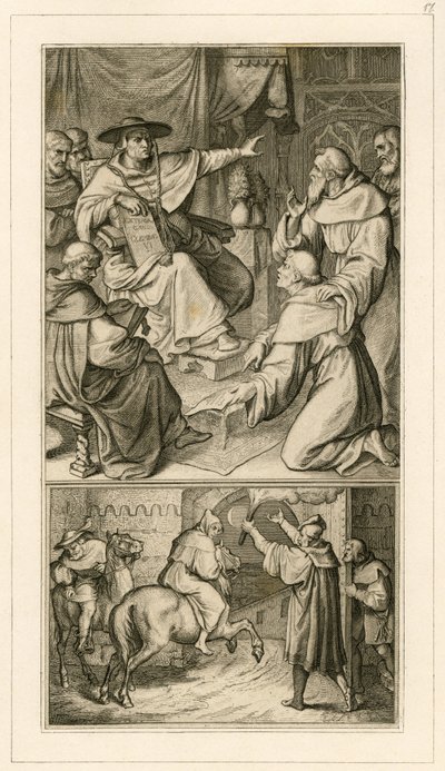 Martin Luther en discussion avec le cardinal Cajetan, Luther doit révoquer ses écrits, à côté de lui son ami Staupitz - Gustav Ferdinand Leopold Konig