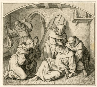 Martin Luther est inconscient dans sa cellule de monastère, avec d
