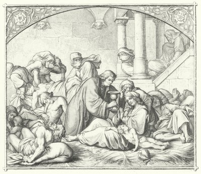 Martin Luther offrant du réconfort aux victimes de la peste (gravure) - Gustav Ferdinand Leopold Konig