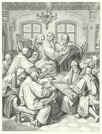 Martin Luther traduisant la Bible en allemand (gravure) - Gustav Ferdinand Leopold Konig