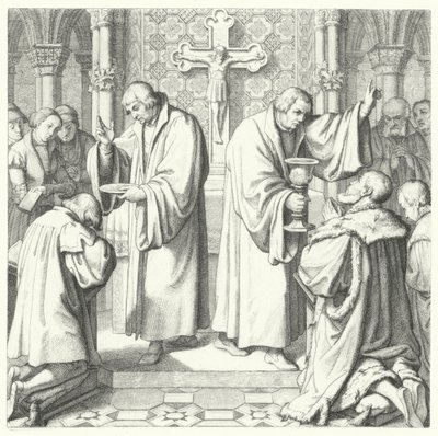 La Sainte Communion montrée sous forme protestante et catholique (gravure) - Gustav Ferdinand Leopold Konig