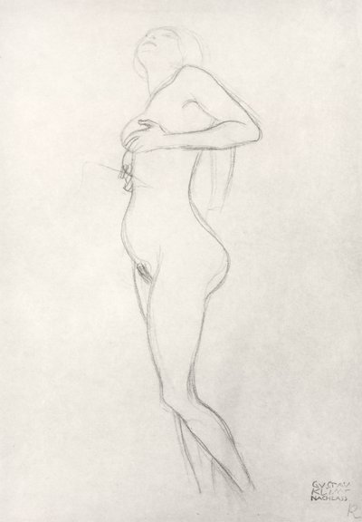 Jeune fille nue debout regardant en haut - Gustav Klimt