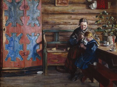 Intérieur de ferme avec petite-fille - Gustav Wentzel