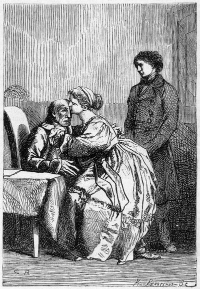 Marius et Cosette visitent Jean Valjean malade - dans «Les Misérables» par Victor Hugo, ill. par Brion, éd. Hetzel et Lacroix - Gustave Brion