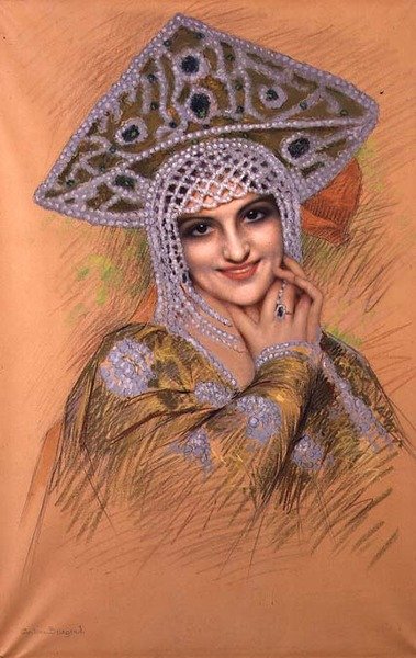 Jeune Femme avec un Diadème de Perles - Gustave Brisgand