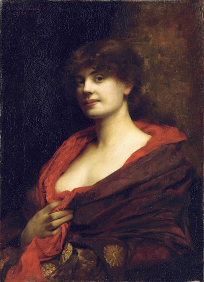 Une dame élégante avec un châle rouge, 1883 - Gustave Claude Etienne Courtois