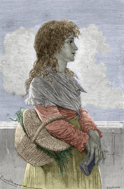 Révolution française : "Portrait de Manon (Jeanne Marie) Roland Philipon dite Madame Roland (1754-1793), membre du parti Girondin, jeune fille" - Gravure de "Femmes illustres" par Gustave Demoulin - 1887 - Gustave Demoulin