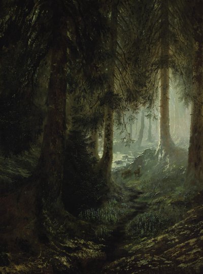 Cerf dans un paysage forestier - Gustave Dore