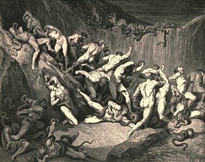 Au milieu de cette effroyable exubérance de malheur, des esprits nus couraient, ailés de peur horrifique, vers 1890 - Gustave Dore
