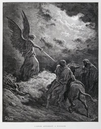 Un ange rencontre Balaam avec une épée, Illustration de la Bible de Doré - Gustave Dore