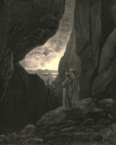 Par ce chemin caché, mon guide et moi sommes entrés, pour retourner au monde juste, vers 1890 - Gustave Dore