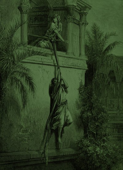 La fuite de David par la fenêtre, par Doré. - Bible - Gustave Dore