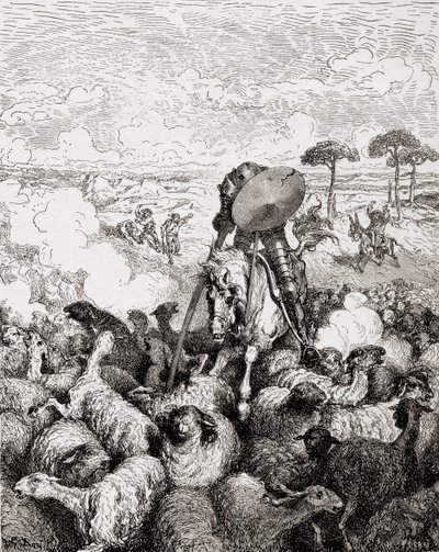 Don Quichotte combattant le troupeau de moutons, de Die Gartenlaube, pub. 1905 - Gustave Dore
