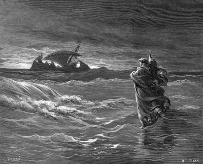 Gravure de Jésus marchant sur l