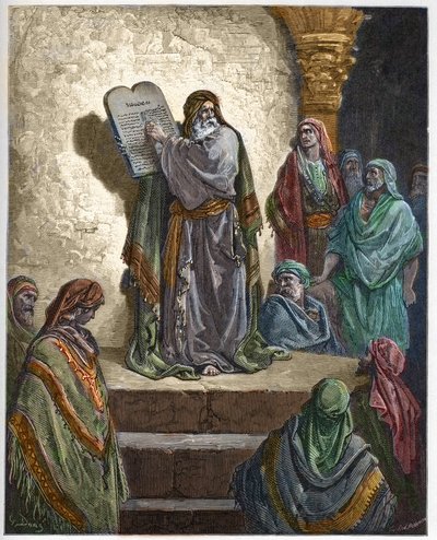 Esdras le Scribe lit la Loi au peuple - gravure dans « La Bible illustrée » par Gustave Doré (1832-1883) - Gravure de « La Bible de Doré » - Gustave Dore