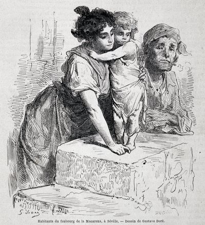 Famille du faubourg de Macarena à Séville - dess. par Gustave Doré, dans « Le Tour du monde », 2ème semaine 1865 - Gustave Dore