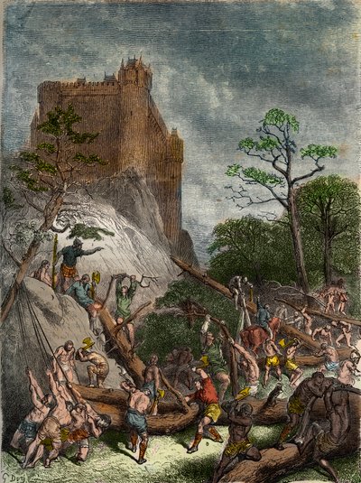 Féodalité au Moyen Âge : Serfs travaillant pour le Seigneur - Gravure de Gustave Doré du 19ème siècle dans « Histoire nationale illustrée de la France des temps les plus anciens à nos jours » 1876 - Collection privée. - Gustave Dore