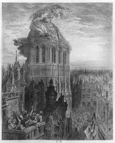 Gargantua sur les tours de Notre-Dame à Paris, illustration de 