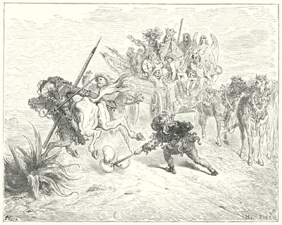 Don Quichotte de Gustave Doré: "Le fou de la pièce arriva en gambadant avec ses clochettes de morris" - Gustave Dore
