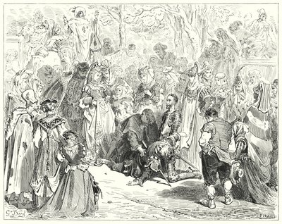 Don Quichotte de Gustave Doré : "La pauvre vierge, tremblante et effrayée sans dire un mot, vint vers le pauvre Basil" - Gustave Dore