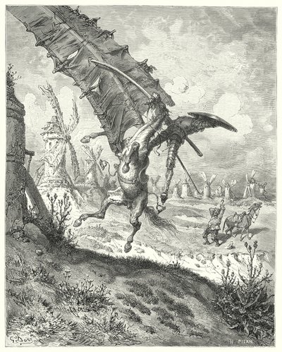 Don Quichotte de Gustave Doré : "La voile emporta à la fois le chevalier et le cheval avec elle" - Gustave Dore