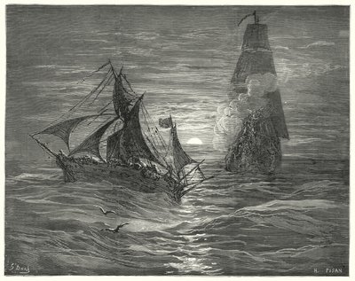 Don Quichotte de Gustave Doré : "Ils étant sous le vent, tirèrent deux coups de canon sur nous" - Gustave Dore