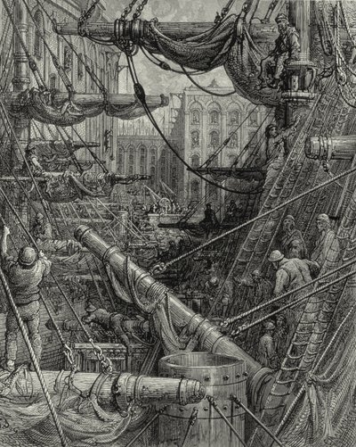 Dans les docks de Londres. Gravure : Gustave Doré. De : "London - A Pilgrimage", texte de W. B. Jerrold, gravé par C. Maurant, 1872. - Gustave Dore