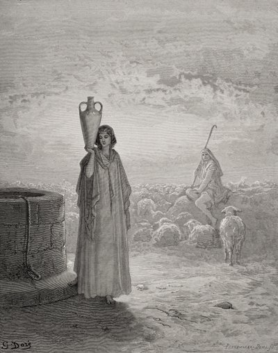 Jacob gardant le troupeau de Laban, illustration de 