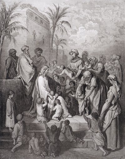 Jésus Bénissant les Enfants, gravé par Stéphane Pannemaker vers 1868 - Gustave Dore