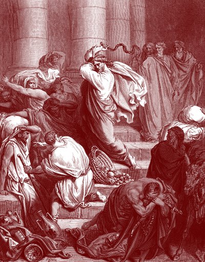 Jésus dans le temple, gravure de Doré - Bible - Gustave Dore