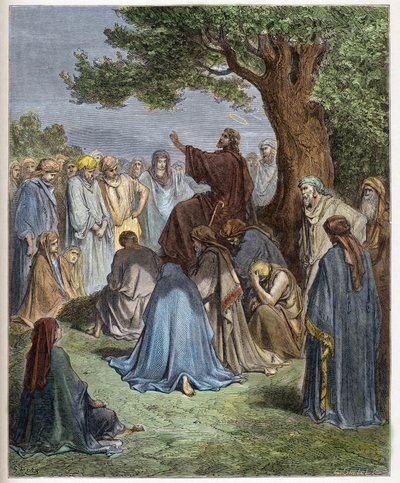 Jésus prêchant à la foule - gravure dans « La Bible illustrée » par Gustave Doré (1832-1883) - Gravure de « La Bible de Doré » - Gustave Dore