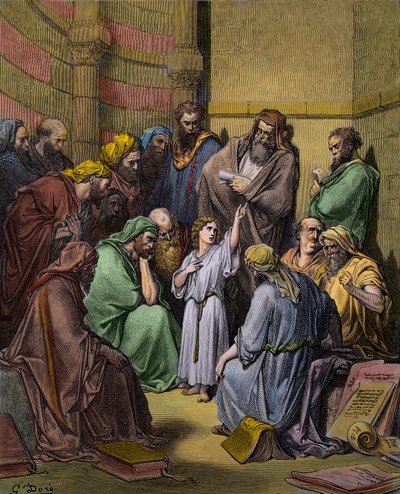 Jésus parmi les docteurs au Temple - gravure de Gustave Doré (1832-1883) - coloration ultérieure - Gustave Dore