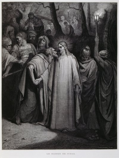 Judas trahit Jésus avec un baiser ; Illustration de la Bible de Doré - Gustave Dore