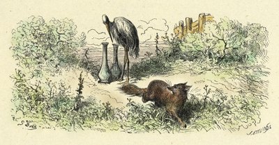 Le renard et la cigogne (gravure de 1861-1868) - Gustave Dore