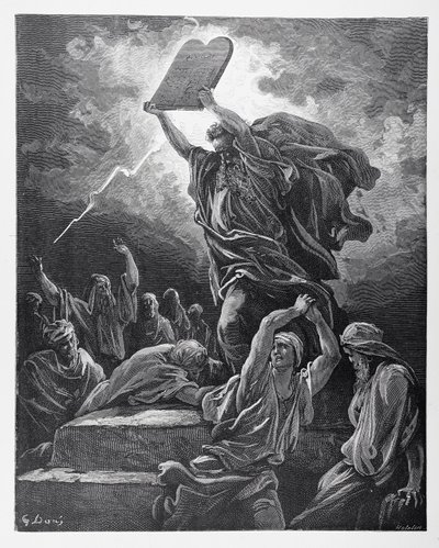 Moïse brisant les tables de la loi, gravé par Hotelin, c.1868 - Gustave Dore