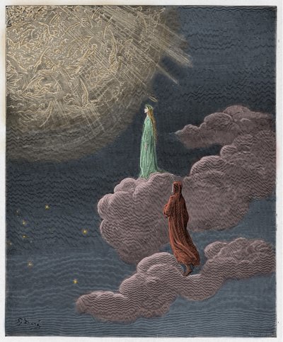 Paradiso, Chant 14 : Dante et Béatrice transportés à la sphère de Mars, illustration de "La Divine Comédie" de Dante Alighieri, 1885 - Gustave Dore