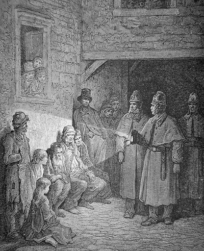 Policiers en patrouille dans le Rookery de Londres, gravé par Stéphane Pannemaker - Gustave Dore