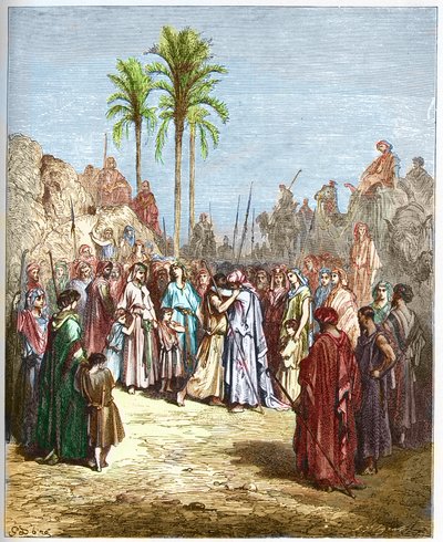 Réconciliation entre Jacob et Ésaü - Réconciliation de Jacob et Ésaü Genèse, XXXIII, 4 - gravure de 
