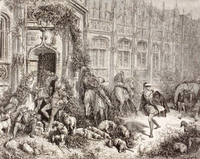 Scène de La Belle au bois dormant de Charles Perrault. De El Mundo Ilustrado, publié à Barcelone, vers 1880. - Gustave Dore