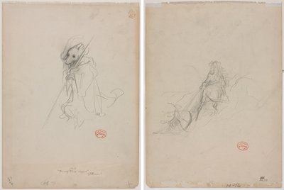 Esquisse pour "Le Loup devenu berger" (recto) Esquisse de scène de chasse (verso) - Gustave Dore