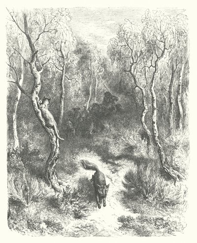 Les Fables de La Fontaine : Le Chat et le Renard (gravure) - Gustave Dore