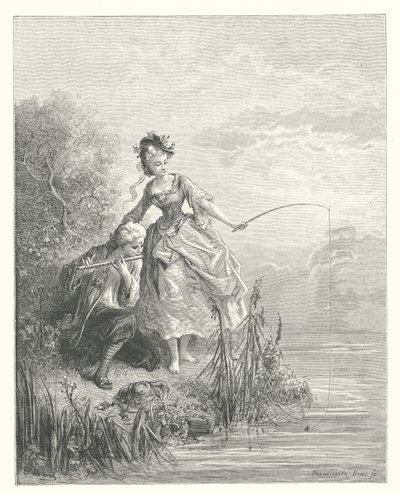 Les Fables de La Fontaine : Le Poisson et le Berger qui jouait du clairon (gravure) - Gustave Dore