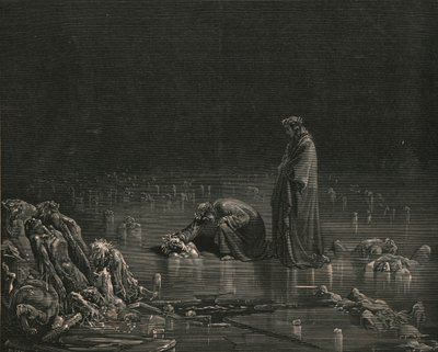 Puis saisissant son cuir chevelu, je criai : Nommes-toi, ou pas un cheveu ne restera ici, c1890 - Gustave Dore