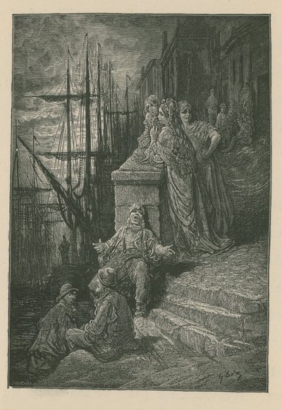 Famille de bateliers sur un escalier au bord de la Tamise - Gustave Dore