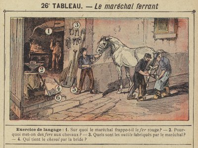 Le maréchal-ferrant (lithographie en couleur) - Gustave Fraipont