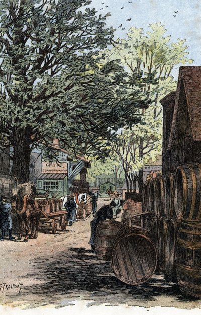 Vue du nouvel entrepôt de la rue Laroche, Bercy, Paris. Dessin de Gustave Fraipont (1849-1923) d